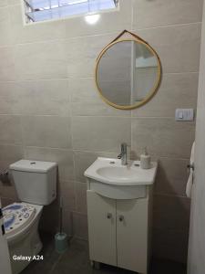 a bathroom with a toilet and a sink and a mirror at Artin House Mendoza in Ciudad Lujan de Cuyo