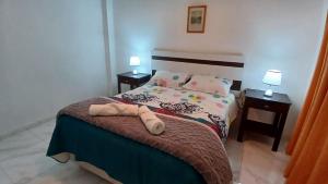 a bedroom with a bed with two night stands and two lamps at Artin House Mendoza in Ciudad Lujan de Cuyo