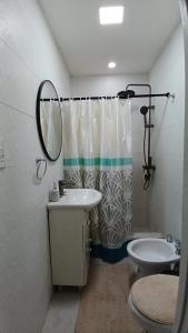 a bathroom with a sink and a toilet and a mirror at Artin House Mendoza in Ciudad Lujan de Cuyo