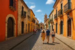 a group of people walking down a street at JM GUESTHOUSE in Santo Domingo +26 photos