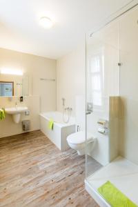 a bathroom with a shower and a toilet and a sink at Altstadt-Hotel in Amberg