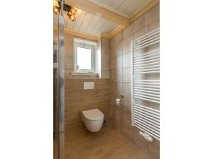 Un baño con inodoro y ventana. en Lovely Holiday Home in Texel near Sea, en Oost