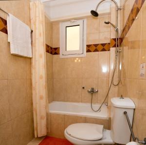a bathroom with a shower and a toilet and a tub at Vrokastro Apartments in Istro