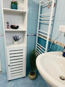 a bathroom with a white sink and a white shelf at Villa Balani in Široka