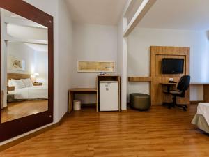 a room with a room with a bed and a mirror at Ibis Styles Campinas Alphaville in Campinas +129 photos