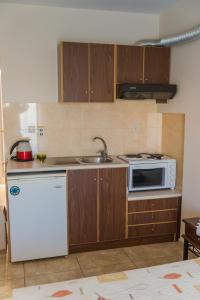 a kitchen with a white refrigerator and a microwave at Vrokastro Apartments in Istro
