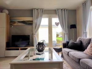 ein Wohnzimmer mit Sofa und Couchtisch in der Unterkunft J 062 in Petten