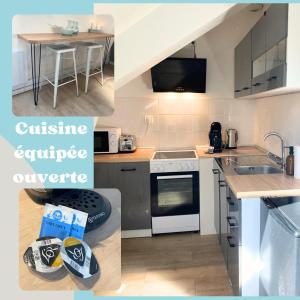 a kitchen with a sink and a stove top oven at Rive Lumière near canal and city center in Montargis +11 photos
