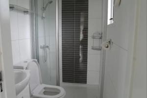 ein weißes Badezimmer mit Toilette und Waschbecken in der Unterkunft J 174 in Petten