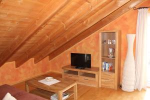 a living room with a couch and a tv at Ferienwohnung Wühn in Teisendorf