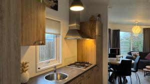 eine Küche mit Spüle und Herd Oberer Backofen in der Unterkunft J 106 in Petten