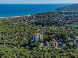 an aerial view of a building in a forest next to the ocean at Bosmar 1C in Pals