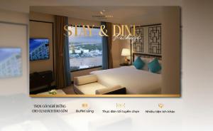 a poster of a hotel room with a bed and a window at Charmant Suites a Boutique Hotel Can Tho in Can Tho