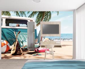 Телевизор и/или развлекательный центр в Fairschlafen Boutique Hostel Zimmer 0-07