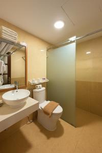 a bathroom with a toilet and a sink and a shower at Splendid Star Boutique Hotel in Hanoi