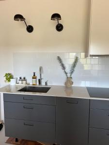 a kitchen with a sink and a counter top at Särna, Cozy and Central in Särna +20 photos
