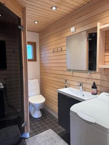 un baño con inodoro y lavabo en Rukan Salonkilomat, en Ruka