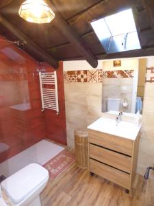 a bathroom with a toilet and a sink and a shower at Casa Luna de La Viliella in La Viliella +30 photos