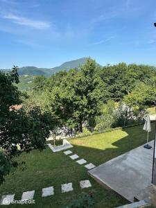 a view of a garden with a path in the grass at Apartman Milanović in Pribojska Banja