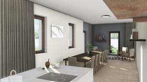 a kitchen and dining room with a table and chairs at Mountain Lodge Obergurgl Ski In Chalet, opening Dec 25 
