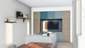 a living room with a tv on a wall at Mountain Lodge Obergurgl Ski In Chalet, opening Dec 25 