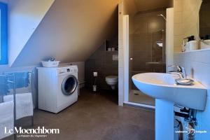Un baño con lavadora y lavabo. en Le Moenchborn - la Maison des Vignerons, en Orschwiller