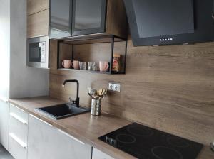 Una cocina o cocineta en Moderný apartmán pri lesoparku 3 fotos más
