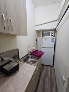 a small kitchen with a sink and a refrigerator at Nizami 37 in Baku