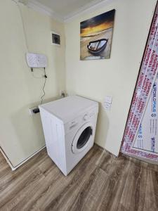 a washing machine in a laundry room with a painting at Nizami 37 in Baku