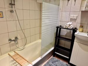 a bathroom with a shower and a sink at Pilies23 Old Town Luxury Apartment in Vilnius +24 photos