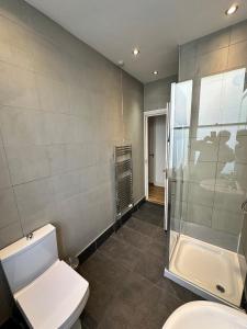 a bathroom with a toilet and a shower at Luxury Room - St Leonards on Sea - East Sussex in Hollington