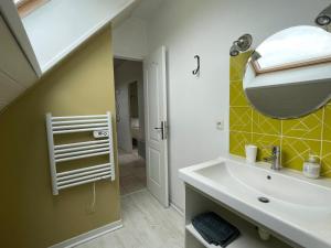 a bathroom with a sink and a mirror at Gîte de Masne in Courbouzon +22 photos