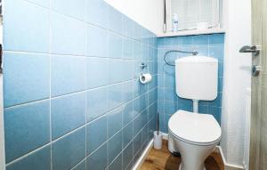 a blue tiled bathroom with a toilet in it at Apartment in Inzing in Inzing +8 photos