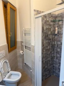 a bathroom with a toilet and a shower at Casa La Perla in Montevarchi +3 photos
