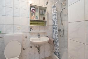Un baño con inodoro, lavabo y ducha. en Apartments Sanja, en Vir 76 fotos más
