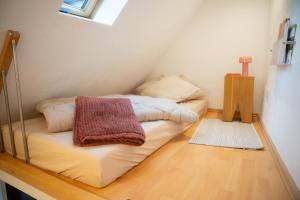 a small room with two beds in a attic at Ferienwohnung zur kleinen Grede in Herborn
