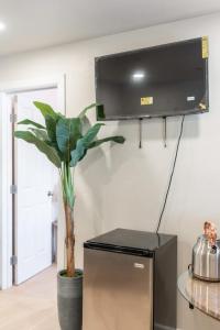 a plant in a pot next to a refrigerator at The Cowboy Social Unit 3 in Williams