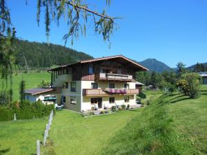 a house on a hill with a green field at Ferienwohnung Habel in Hochfilzen