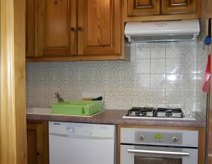 una cocina con fregadero y estufa horno superior en Appartement Handia, en Amotz