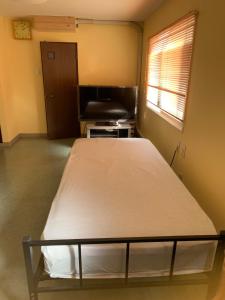 a bedroom with a bed and a television in it at Formosa Hakodate - Vacation STAY 17455 in Hokuto