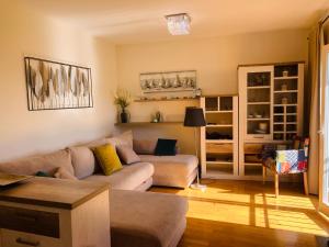a living room with a couch and a table at Iris Lucici Aparts in Herceg-Novi