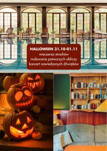 a collage of photos of a halloween display with pumpkins at Hotel Konradówka Wellness & SPA - 300 metrów do centrum in Karpacz