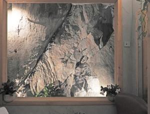 a painting of a man on a mountain at Green Chalet Scalotta - Nature Relax Lake view with Jacuzzi and Spa in Dervio