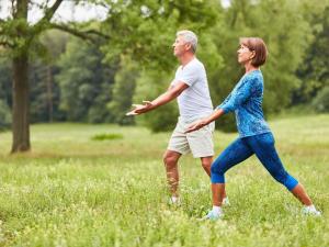 an older couple playing frisbee in a field at ibis Styles Aix les Bains Domaine de Marlioz in Aix-les-Bains