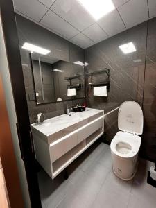 a bathroom with a sink and a toilet at Capsule Mountain 