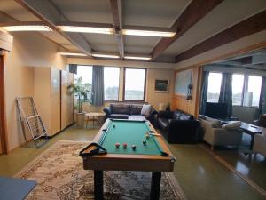 a living room with a pool table in it at Solheim Guesthouse in Dverberg