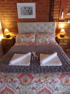 a bedroom with a bed with two pillows on it at Nature and Comfort - Cabaña Cuatro Vientos in Carpintería +39 photos