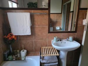 un baño con lavabo y espejo en Blue Button, en Pretoria 64 fotos más