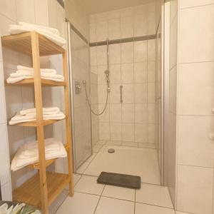 y baño con ducha a ras de suelo. en TauberNest, en Bad Mergentheim