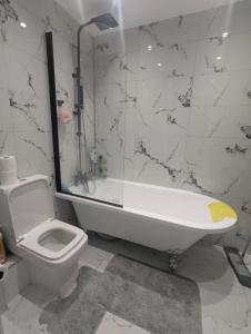 a bathroom with a tub and a toilet and a shower at 3SIEE Homes in Luton